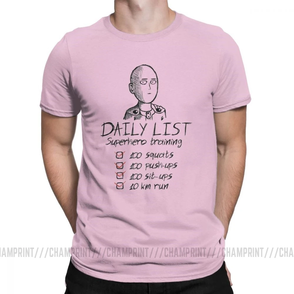 One Punch Man, футболки для мужчин, Saitama OPM Oppai, Аниме Манга, чистый хлопок, футболки, короткий рукав, футболка, одежда с принтом - Цвет: Розовый
