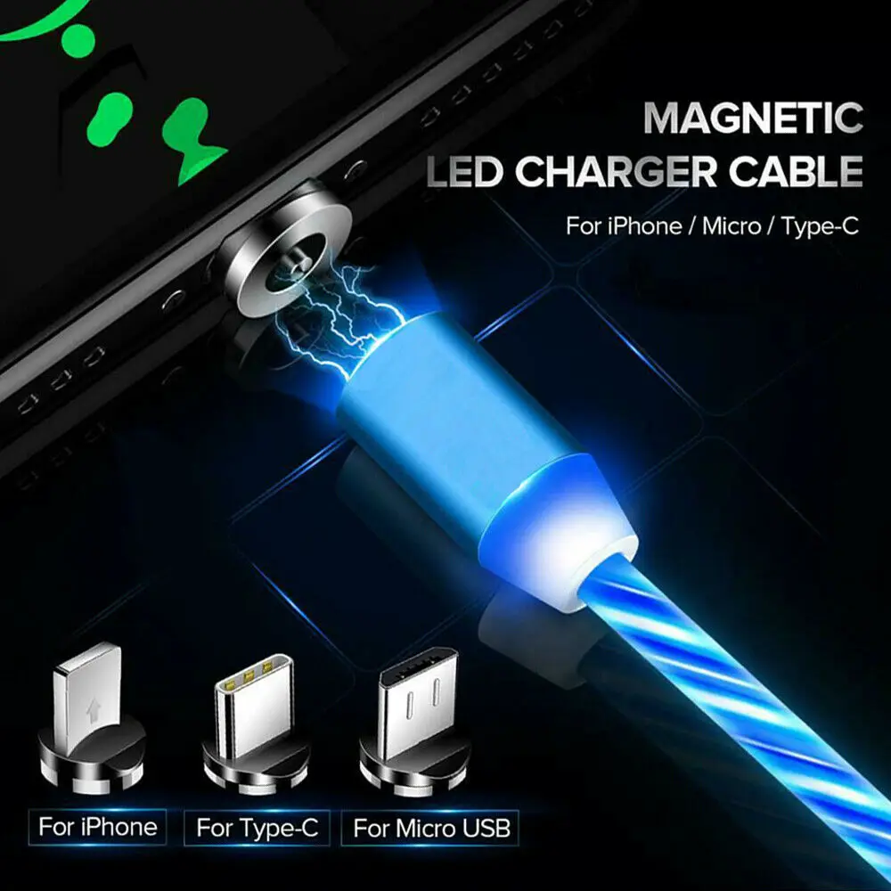 2 м светодиодный светящийся поток данных USB зарядное устройство Тип C/Micro USB/8 контактный кабель для зарядки для iPhone X samsung Galaxy Note зарядный провод шнур