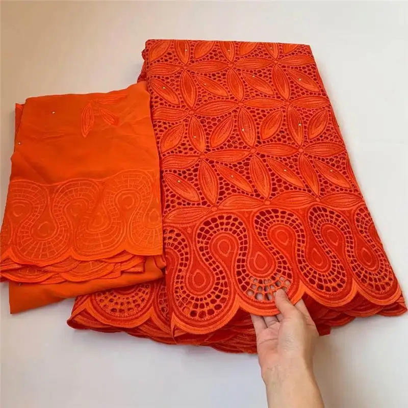 

2021 French embroidered African Fashion Cotton Voile Dry Lace Fabric Embroidered in Switzerland Material 5+2Yards ! LGM40205