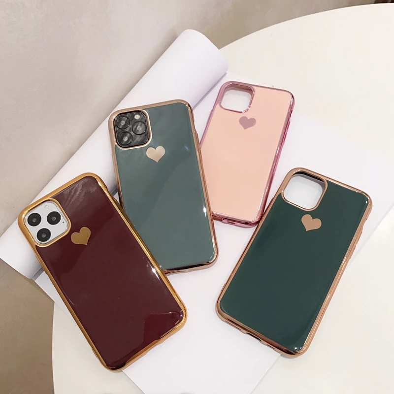 Midnight Green Plating Love Heart Transparent Soft Silicone TPU Phone Case For iPhone 11 Pro XS Max XR 7 8 Plus 6 6s X Cover | Мобильные