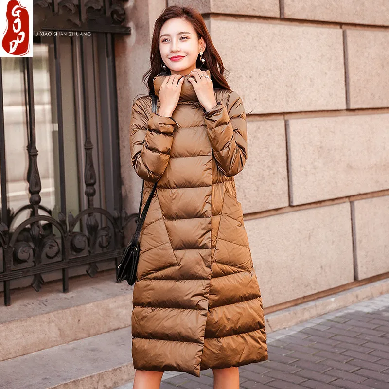 

Женская зимняя куртка, светильник Кая Женская пуховая куртка, куртки на белом утином пуху, длинное теплое облегающее пальто, женская одежда ...