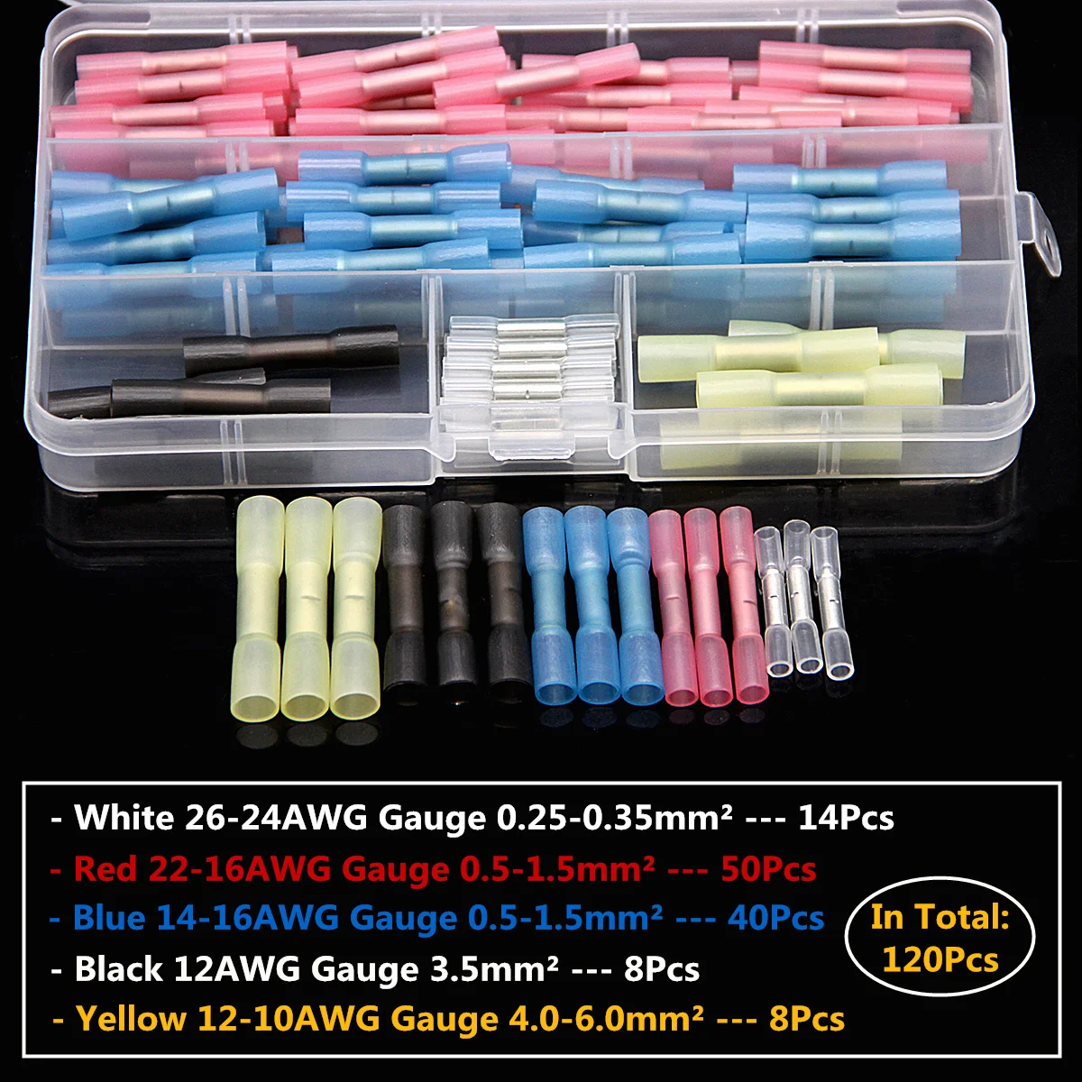 

120pcs Heat Shrink Wire Butt Connectors Waterproof Seal Electrical Wire Splice Cable Crimping Terminals AWG 22-10