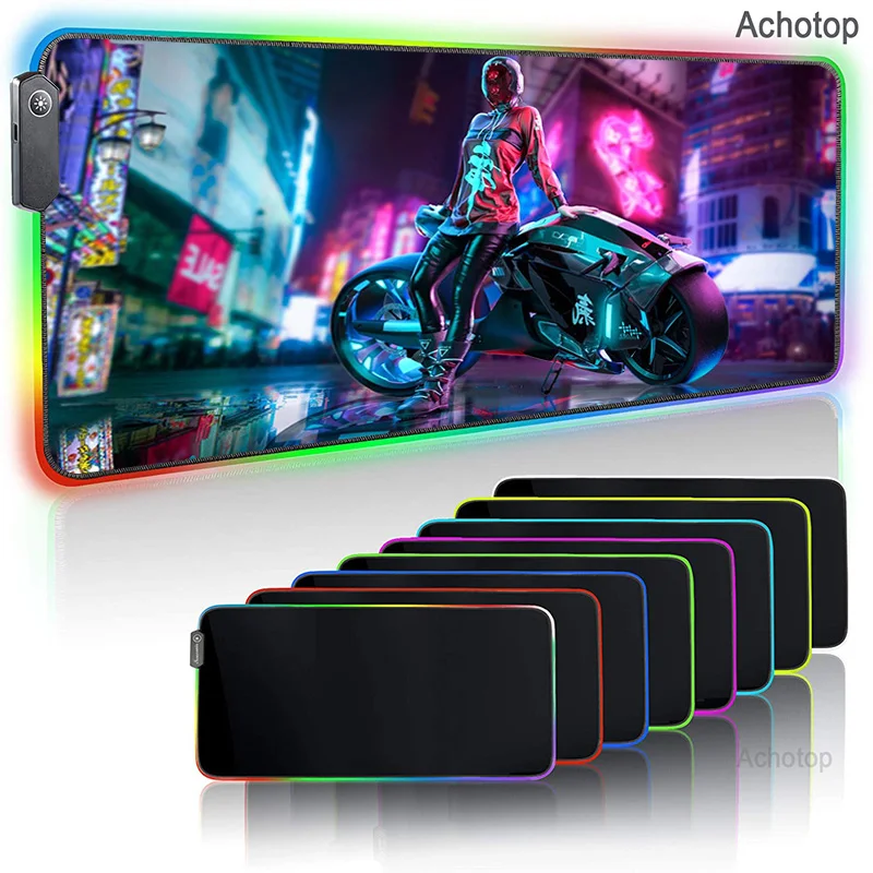 Коврик для мыши Cyberpunks RGB игровой компьютерный большой коврик со светодиодной