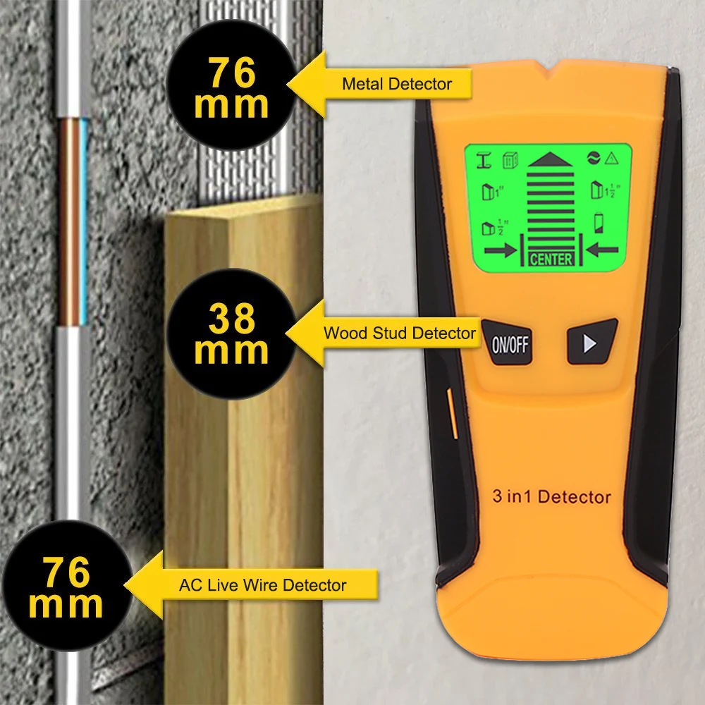 3 In 1 Metal Detector Find Wood Studs Live Wire Detect Wall Scanner Electric Box Finder | Инструменты
