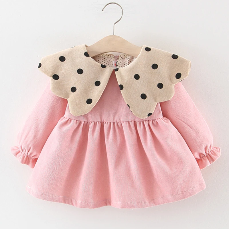 Humor Bear Winter Baby Girl Long Sleeve Dress Plus Velvet Children's Color Polka Dot Velvet Babies Dress Infant Christmas Dress