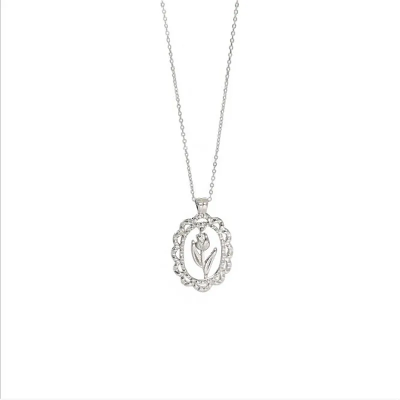 

YIKUF88 925 Sterling Silver Women Necklace Female Tulip Flower Necklace for Women