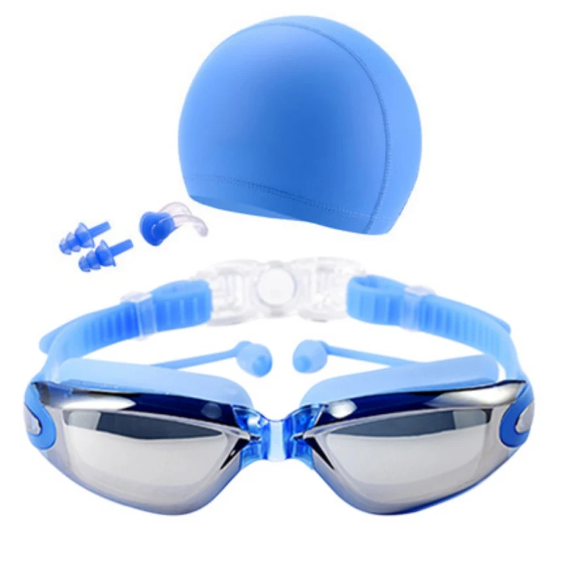 

Swimming glasses With Swim Hat Ear Plug Nose Clip High Definition Waterproof Anti-fog Glasses Large Frame Lens Eyewear As Gifts