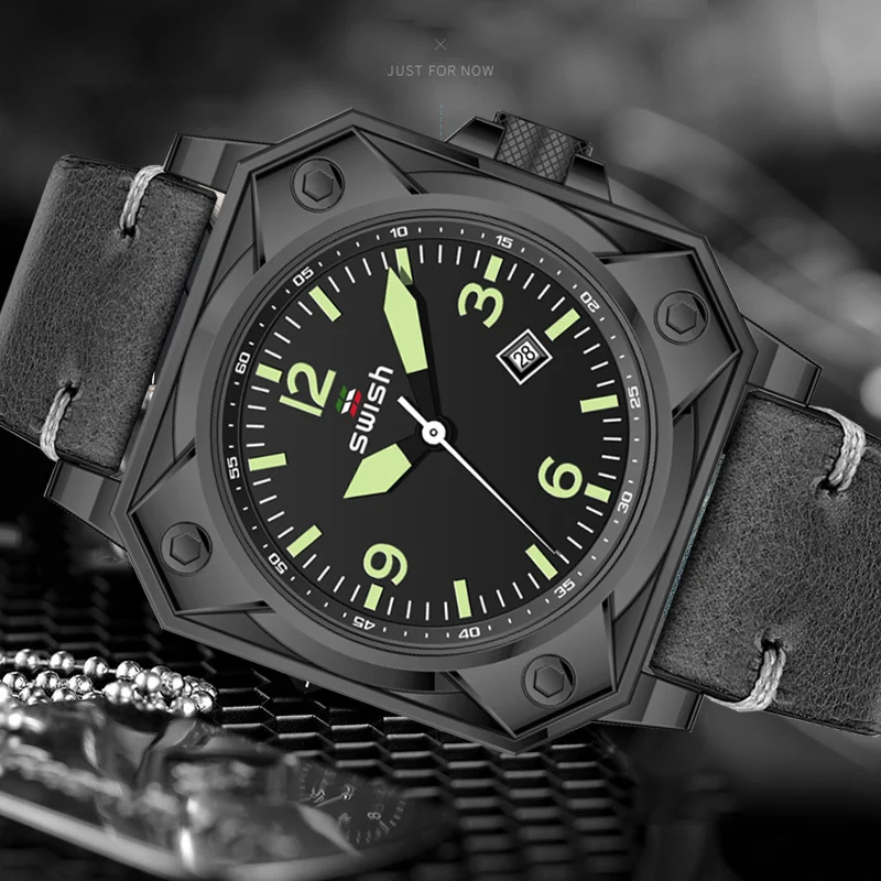 SWISH Модные Часы Авиатор для мужчин кожаные спортивные военные часы