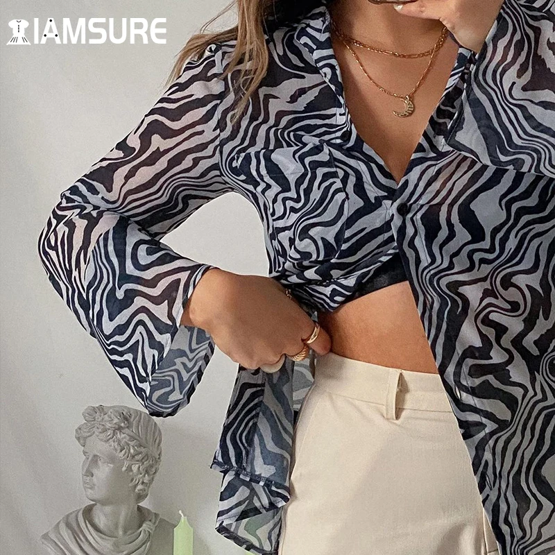 

IAMSURE Beach Style Paisley Print Chiffon Shirt Holiday See Through Long Sleeve Tops Women 2021 Fashion Casual Cardigans Tees