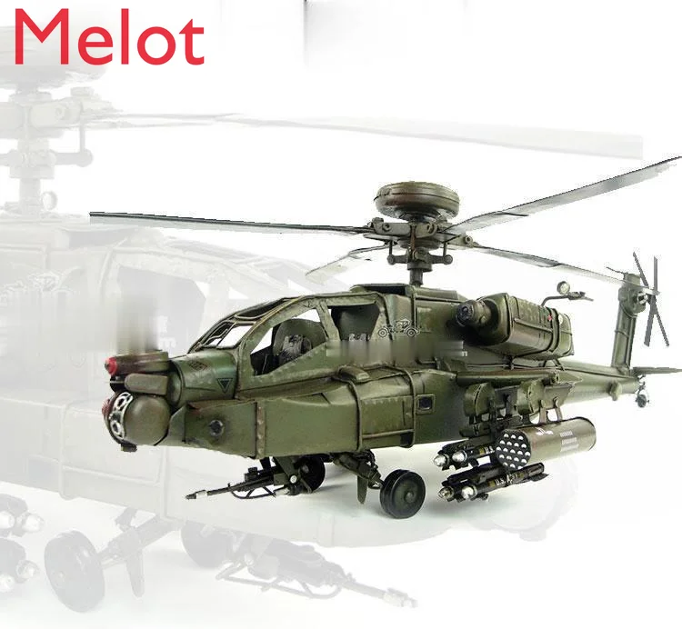 

High-End Simulation Armed Helicopter Decoration Antique Crafts Decoration Bar Iron Sheet Military Aircraft Model