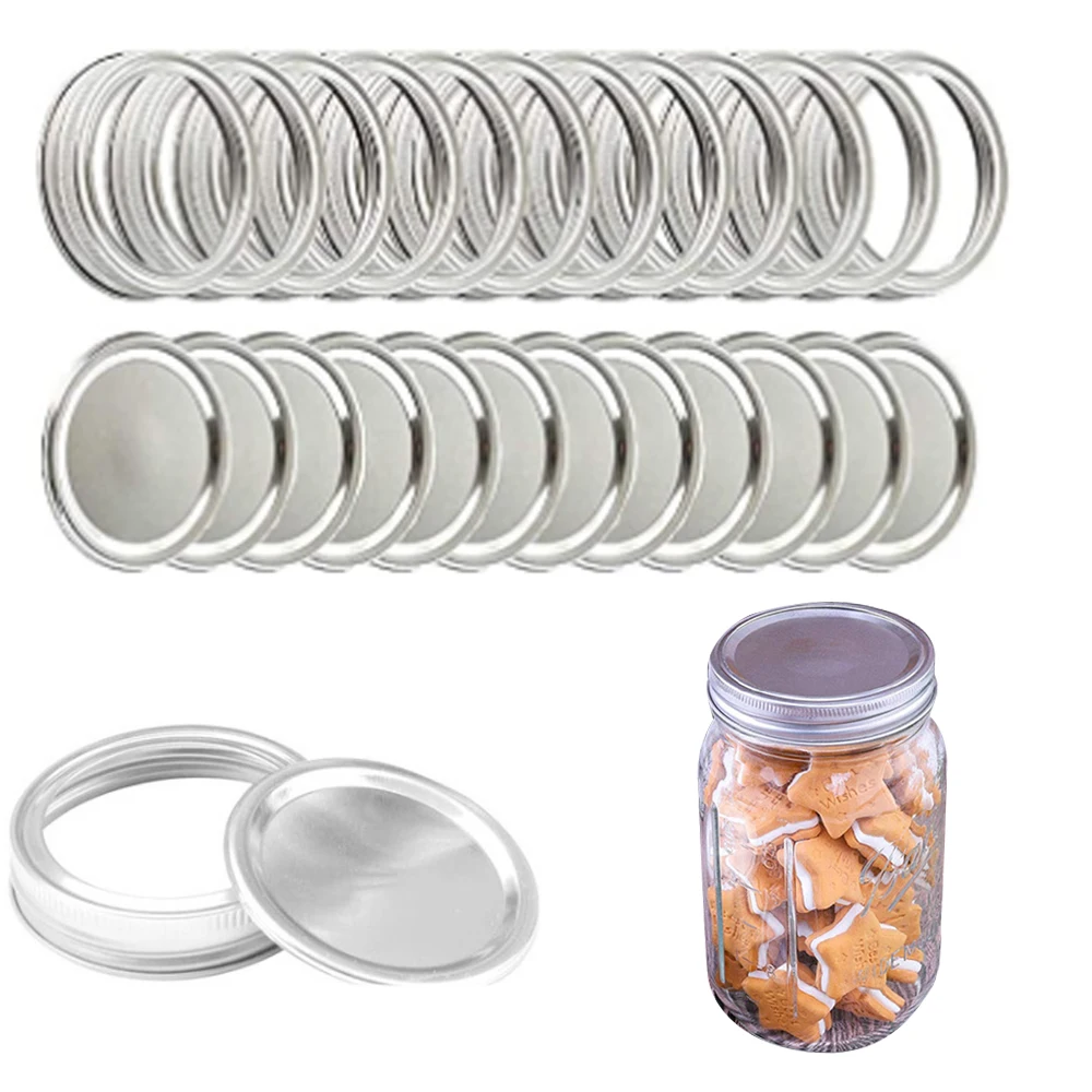 

12/24pcs Wide Mouth 86MM and 70MM Mason Jar Canning Lids, Reusable Leak Proof Split-Type Silver Lids with Silicone Seals Rings