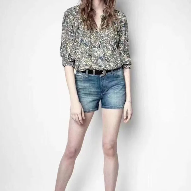 

2021 Summer New Printing V-neck Shirt Top Women's Fashion Age Reduction Blouse