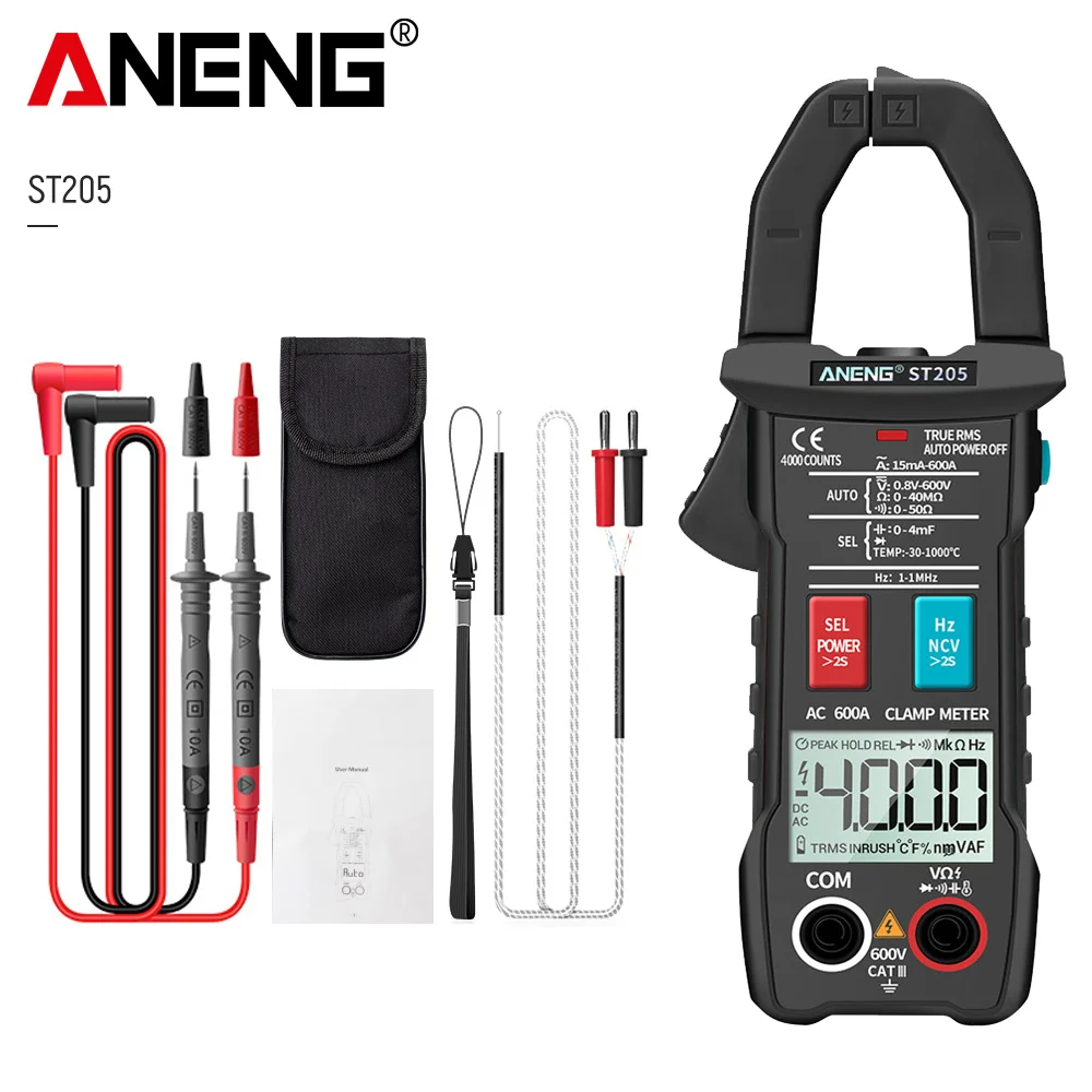 

ANENG ST205 ST206 Digital Clamp Meter Analog Multimeter Current Clamp DC/AC Intelligent AUTO range meter with temperature tester