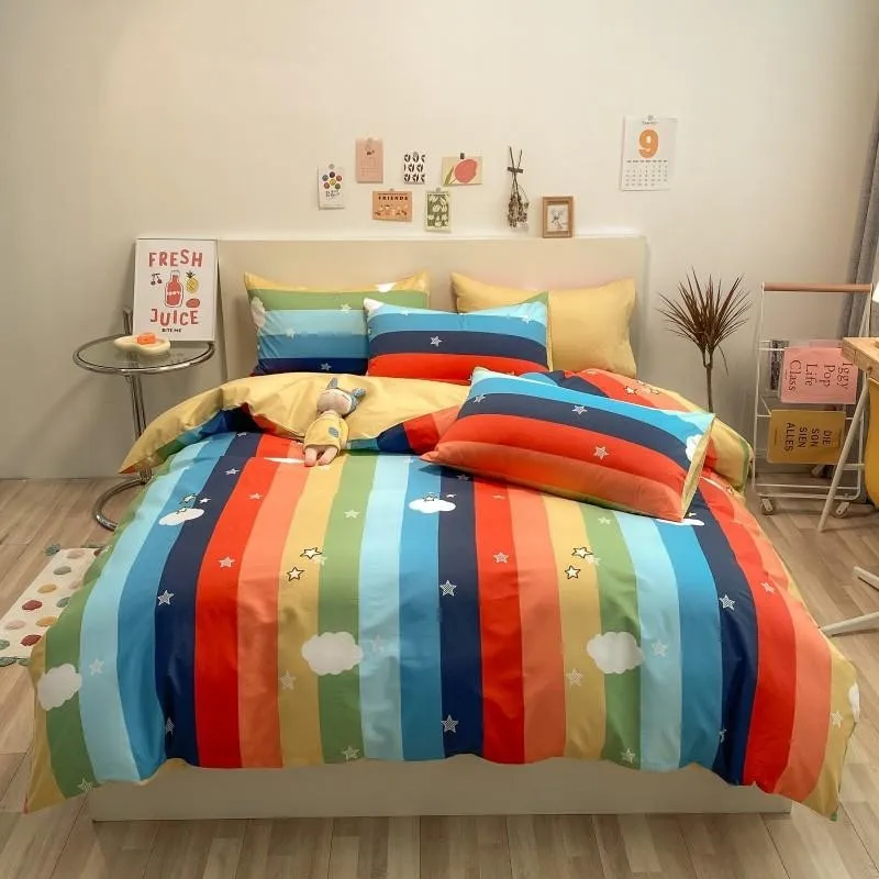 

500TC Cotton Children Duvet Cover Set Twin Queen Russian Family size Ultra Soft Rainbow Bedding Set Bed sheet Pillowcases