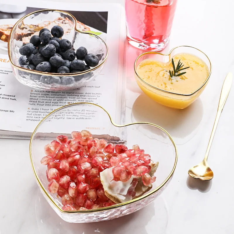 

Creative Love Gold Rim Glass Bowl Love Cup Fruit Dessert Bowl Bird's Nest Bowl Breakfast Bowl Tableware