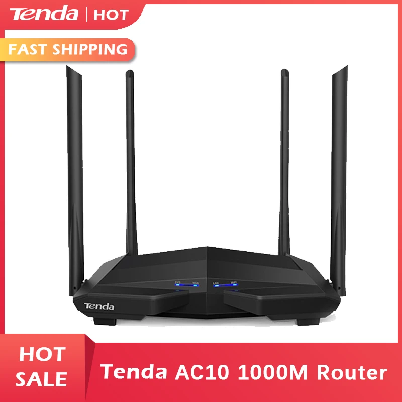 

Tenda AC10 1200 Мбит/с беспроводной WiFi роутер, 1 ГГц процессор + 128 М DDR3,1WAN + 3LAN гигабитные порты, 4 * 5dBi антенны с высоким коэффициентом усиления англий...