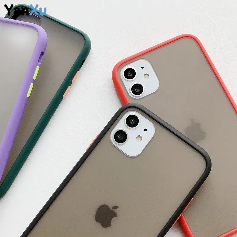 100Pcs TPU+PC Hybrid Simple Matte Bumper Case For iPhone 12 Mini 11 Pro Max XR XS Max 8 7 6 Plus Shockproof Clear Cover On i SE2