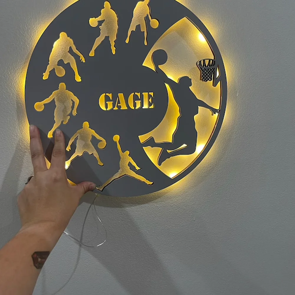 Персонализированный светодиодный настенный ночник знак в виде баскетбольной
