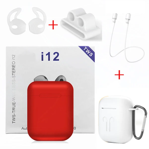Red - White Cases I12 TWS, оригинальные беспроводные Bluetooth наушники, беспроводные, авто сопряжение, спортивные наушники с наушниками, аксессуары для i7s i10 TWS - Цвет: Red - White Cases