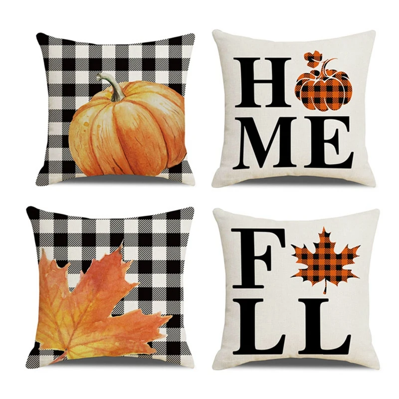 

Fall Decor Pillow Covers 45X45cm Set Of 4 Pumpkin Maple Leaf Outdoor Fall Pillows Decorative Cushion Case For Couch