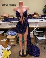 sexy dark purple short prom dresses 2021 mermaid strapless sparkly sequined mini cocktail dress homecoming gowns party gown