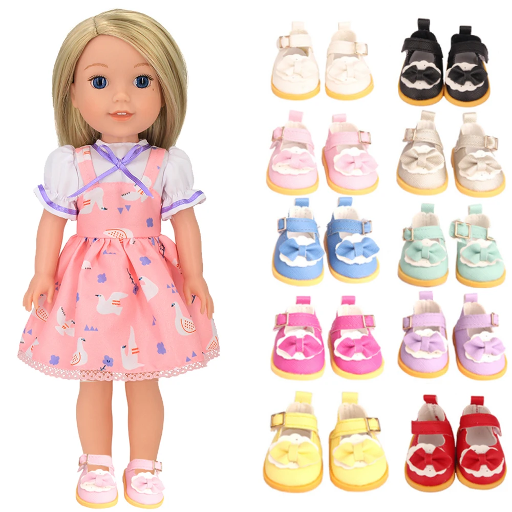 

Fits 14-inch American doll accessories 5cm bow leather shoes Candy colors Girl's gift
