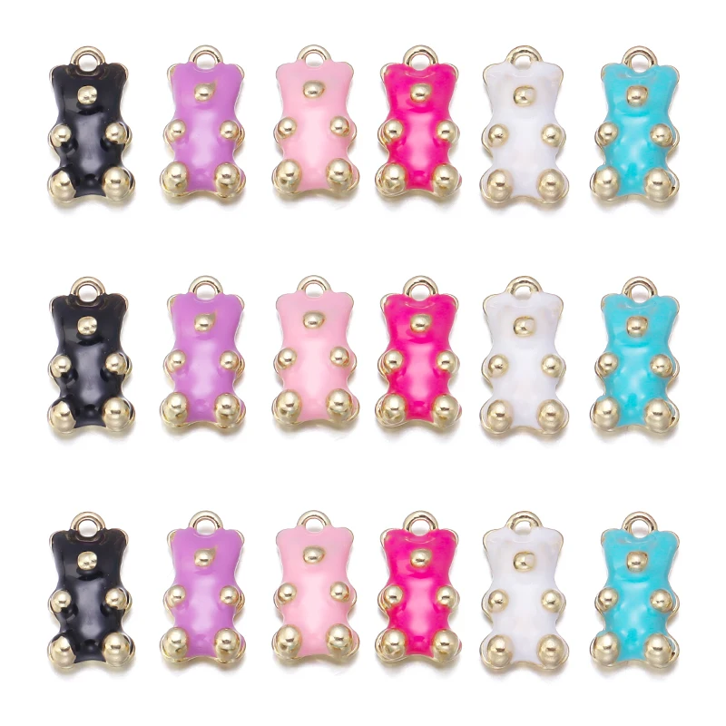

10pcs Enamel Bear Candy Color Charm Flatback Pendant Necklace Women Choker Crafts Cartoon Jewelry Findings For Earrings Keychain