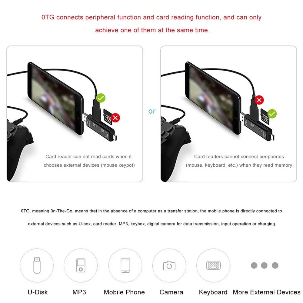 

5 in 1 USB 2.0 Type C / USB / Micro USB SD TF Memory Card Reader OTG Adapter Connector High Speed Memory Card Reader
