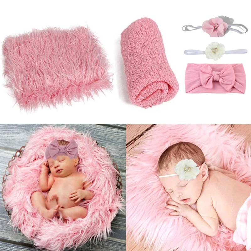 Accesorios de fotograf&iacute;a para reci&eacute;n nacidos, envoltura envolvente para beb&eacute; + manta + conjunto de diadema, accesorios de ropa para sesi&oacute;n de fotos de ni&ntilde;os-1