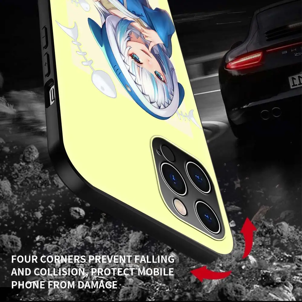 

Phone Case For iPhone 11 Pro Shell For iphone 12 Pro Max 7 8 Plus SE 2020 X XR XS MAX Black Cover Gawr Gura Hololive Anime Girl
