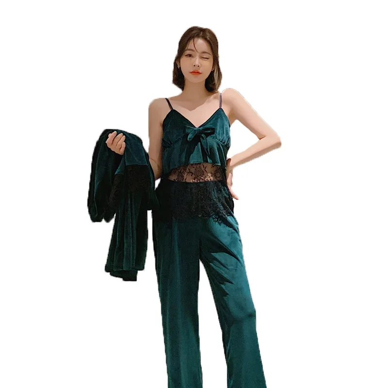 

Autumn Winter New Sexy Lace Women Pajamas Suit Long Sleeve Homewear Intimate Lingerie Sleep Set Soft Nightwear Pyjamas