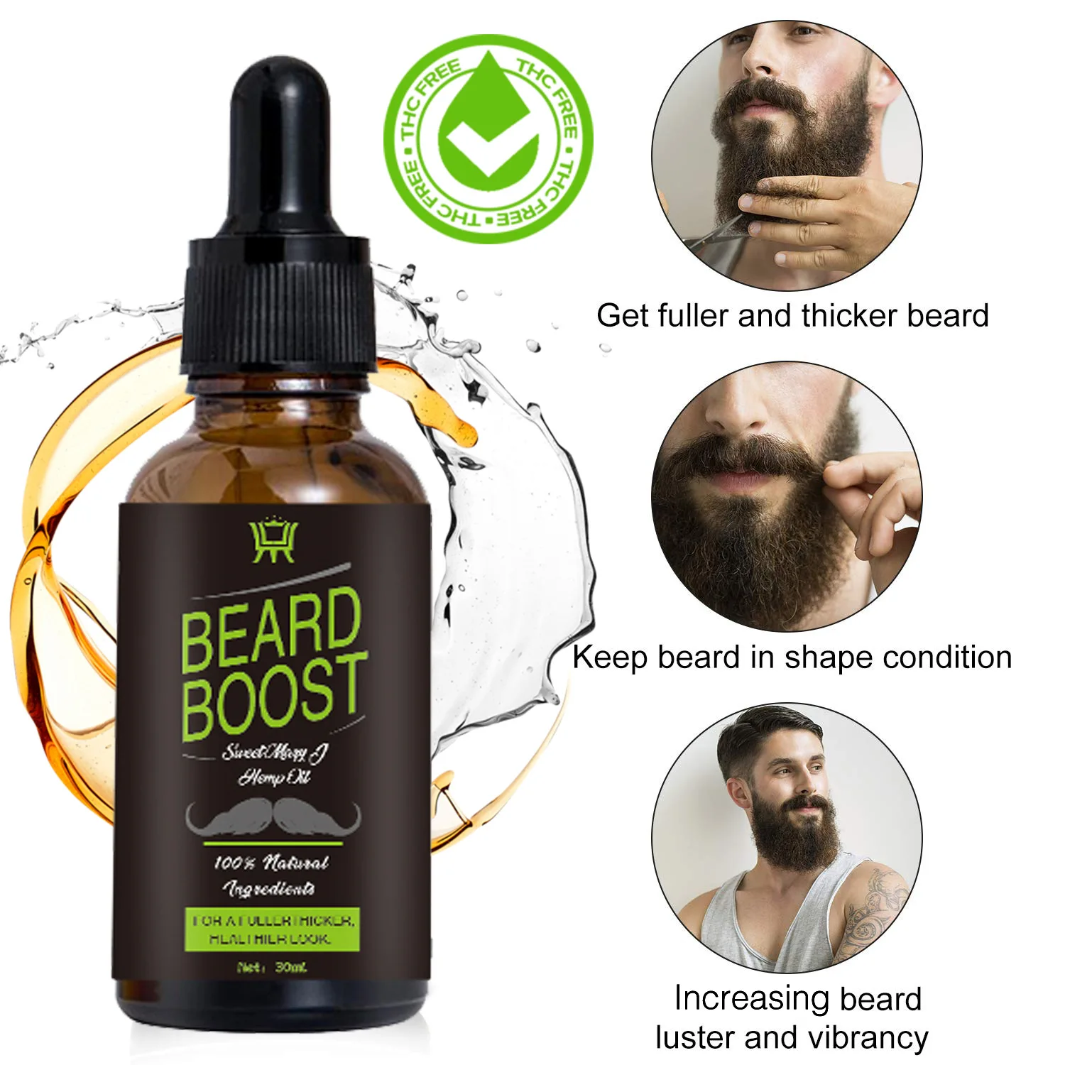 

Beard Growth Oil Conditioner Facial Hair Grow Mustache Oil Essence Strengthens Beards Quick Absorption