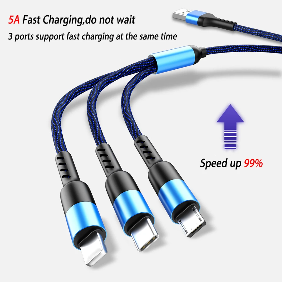 3 в 1 кабель Micro USB Type C 5A для быстрой зарядки Xiaomi Mi 9 10 Ultra Redmi Note 8 iPhone 11 Pro 7 C|Кабели