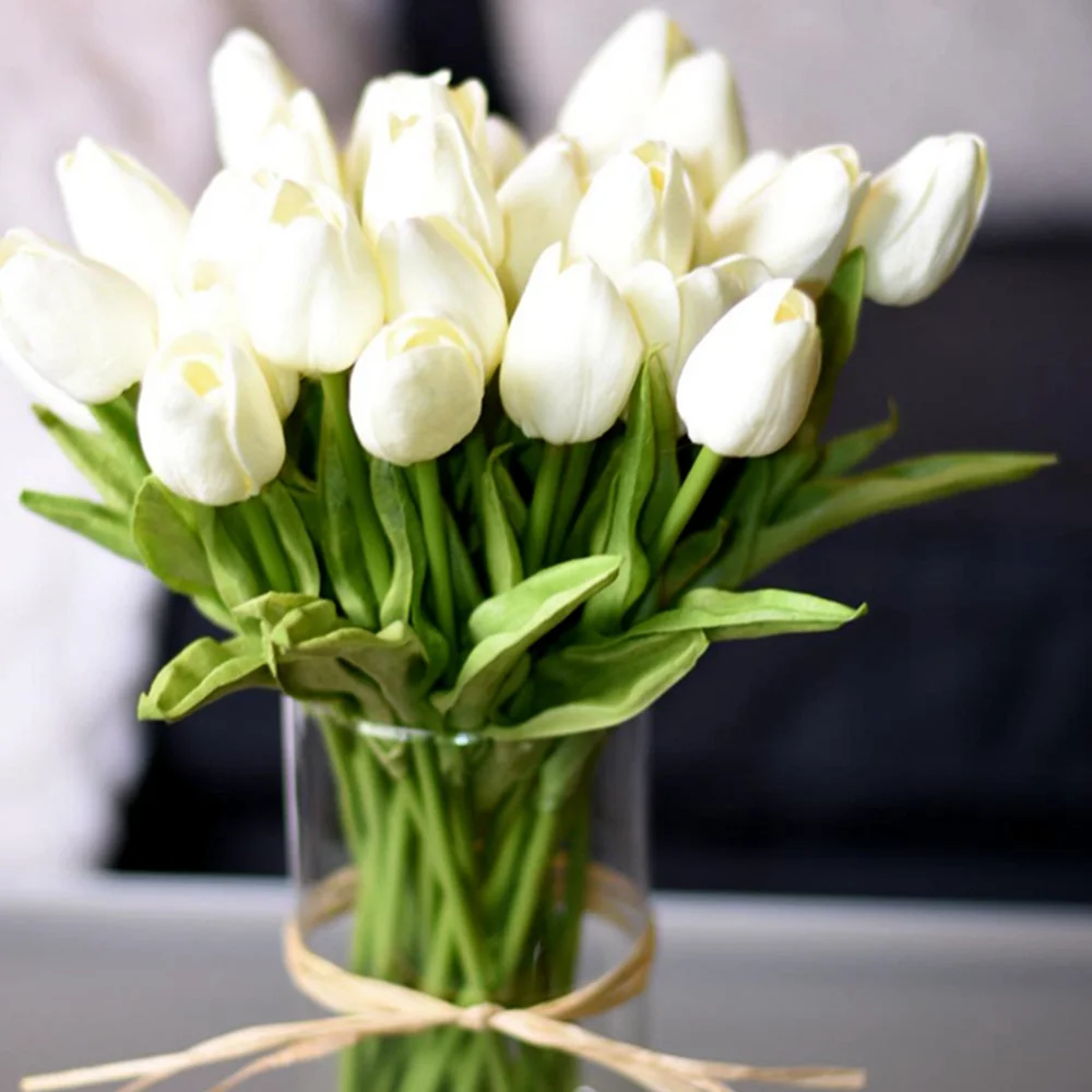

1pcs Tulip Artificial Flower White PU Real Touch for Home Decoration Fake Tulips Latex Flowers Bouquet Wedding Garden Decor