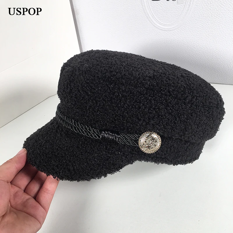 USPOP новинка 2019 шапки newsboy из овечьей шерсти женская кепка с плоским верхом военные