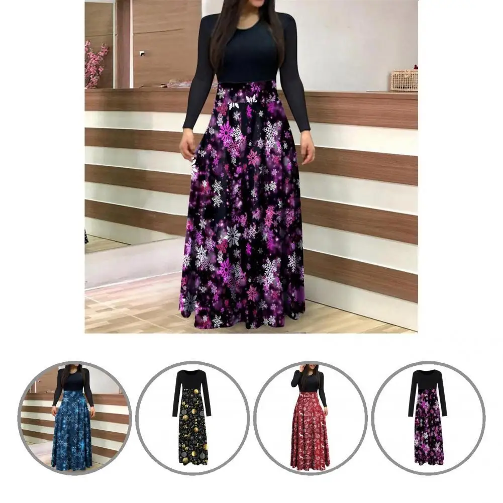 

Great Spring Dress Round Neck Slim Digital Print Snowman Spring Dress