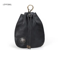 original handmade genuine leather small coin purse cowhide coin money pocket card holder drawstring storage wallet bag with hook