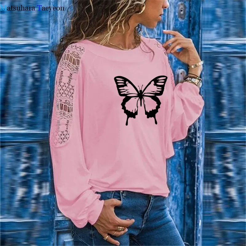 

Женская футболка с длинным рукавом, с принтом бабочки