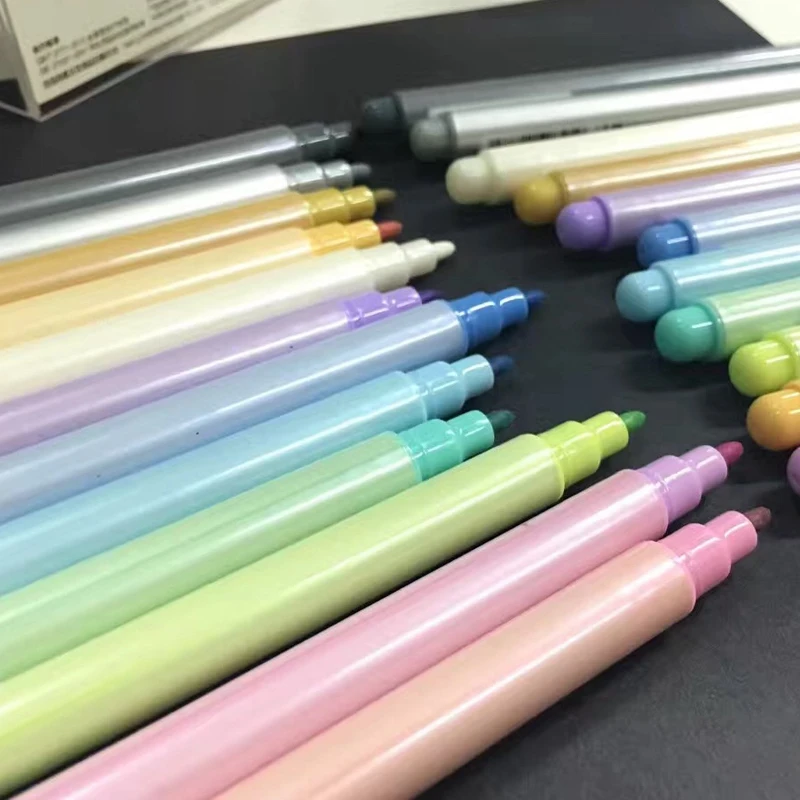

NEW-Hk 207 Color Metal Marker Pen, Hand Account Black Card Mark Student Color Drawing Pen Highlighter