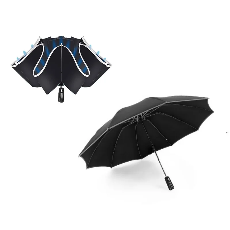 Складной зонт от дождя для женщин и мужчин с большим ветрозащитным черным