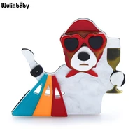 wulibaby acrylic shopping dog brooches for women unisex cartoon modern taking bags wine dog pets animal party brooch pins