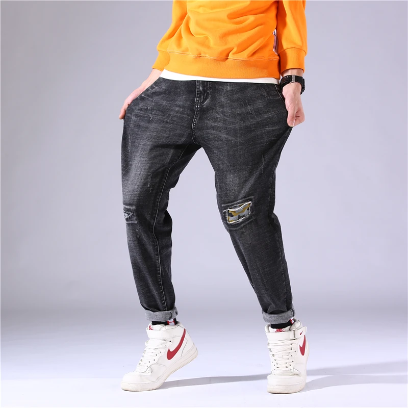 Джинсы-шаровары мужские рваные до щиколотки брюки из денима повседневные