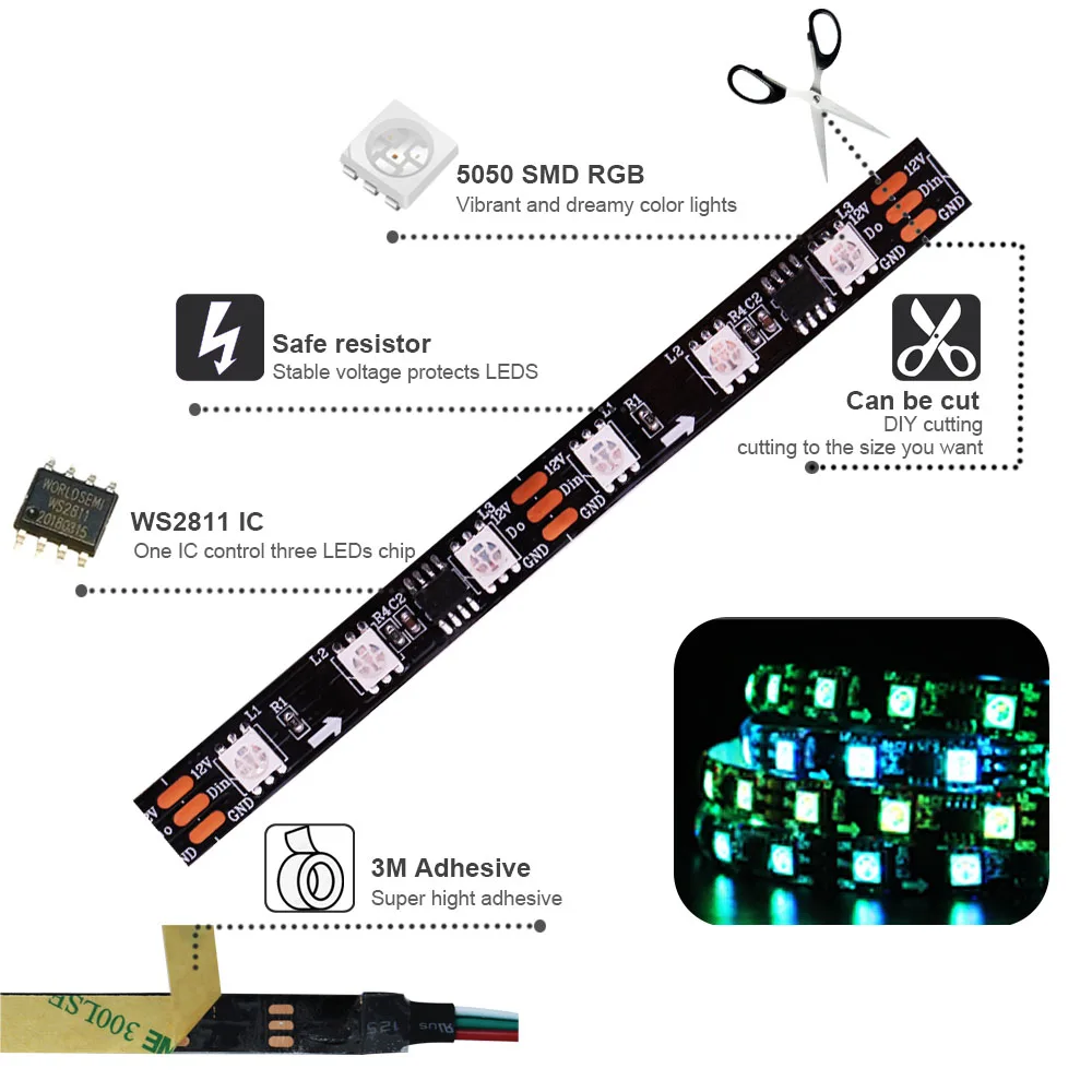 Набор светодиодных лент WS2811 RGB интеллектуальные пиксельные светодиодные лампы