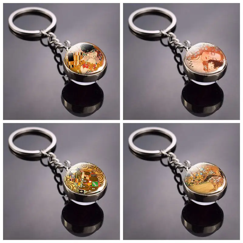 Брелок с изображением поцелуя Густава Климта фотография стеклянный шар брелок