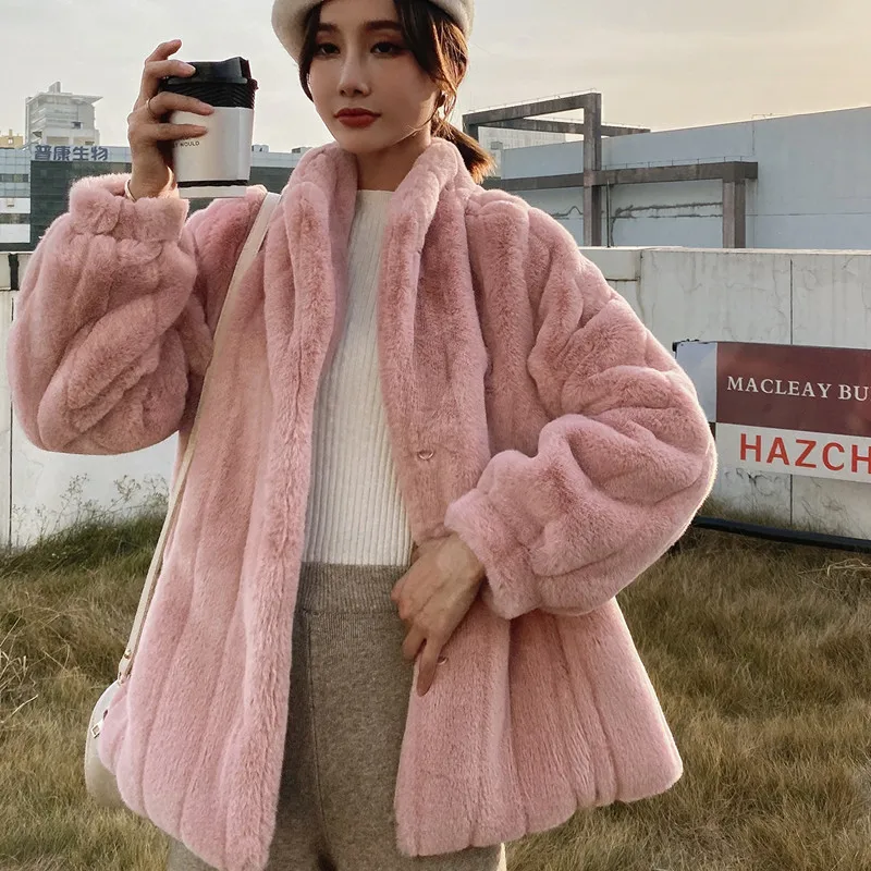 

2020 New Autumn and Winter Casual Loose Lamb Hair Imitation Rabbit Fur Coat Stand Collar Women Thick Warm Fur Jacket NS2283