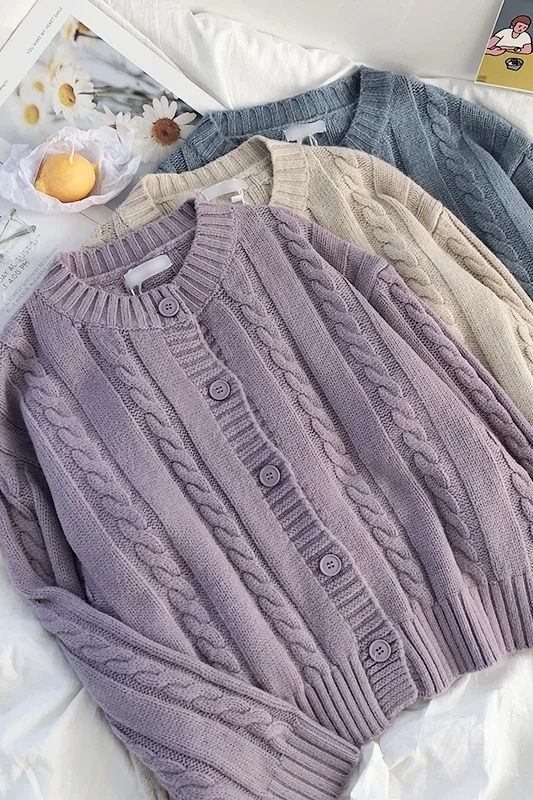 Unif Cardigan Super Gentle Milk White Girl Twist Winter Round Neck Loose Soft Waxy Warm Sweater Jum |