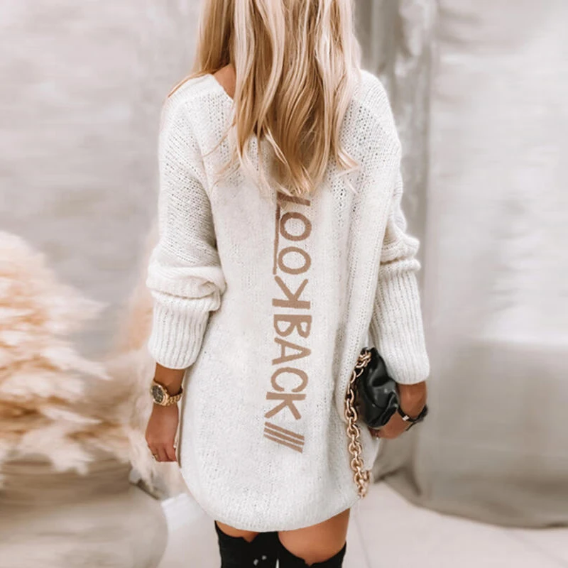 Женский вязаный свитер средней длины однотонный теплый белый пуловер свободного