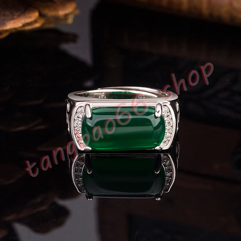 

Властное кольцо с зеленым агатом мужское кольцо ретро изумруд халцедон искусственное серебро в национальном стиле