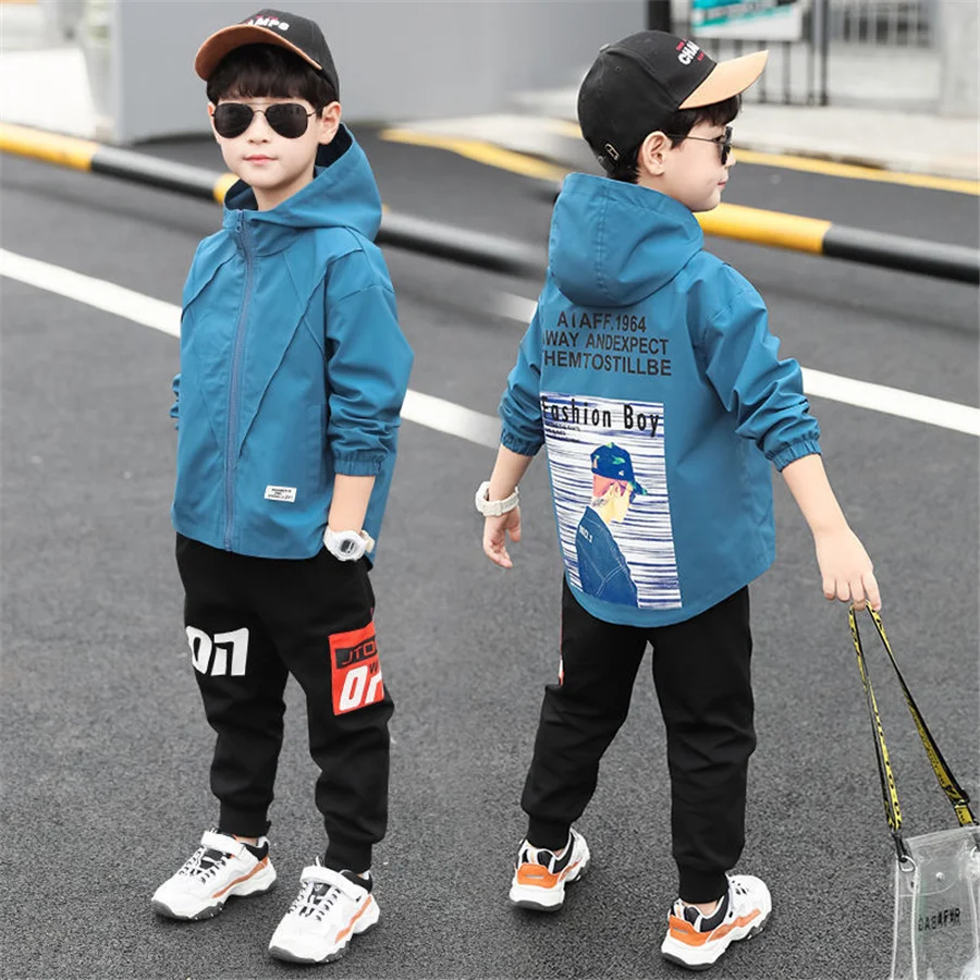 

2021 Kids Clothes Boys Baby Clothes Children Letter tracksuit jacket hoddied + sport pants 4 5 6 7 8 9 10 11 12 year