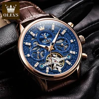 olevs automatic mechanical mens watches top luxury brand tourbillon automatic winding leather sports hollow watches